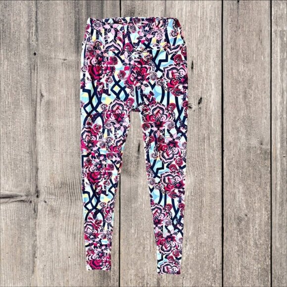 LuLaRoe Blue Red Pink Yellow Black Design Lightweight Leggings Pants Women's OS - Picture 2 of 9